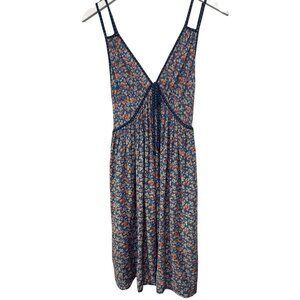 XHILARATION Boho Floral Sundress Womens Medium Blue Rayon Pockets Mini